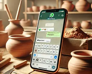 DALL·E 2025-06-19 12.58.43 - A realistic and warm pottery studio setting with a smartphone