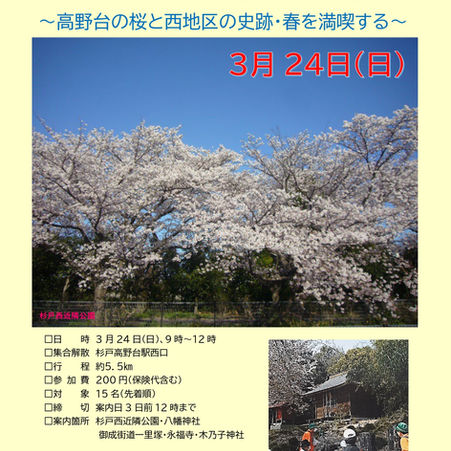 杉戸宿案内人と歩く、【春の杉戸西地区を巡る】、【泉古代めぐり】の参加者を募集いたします。