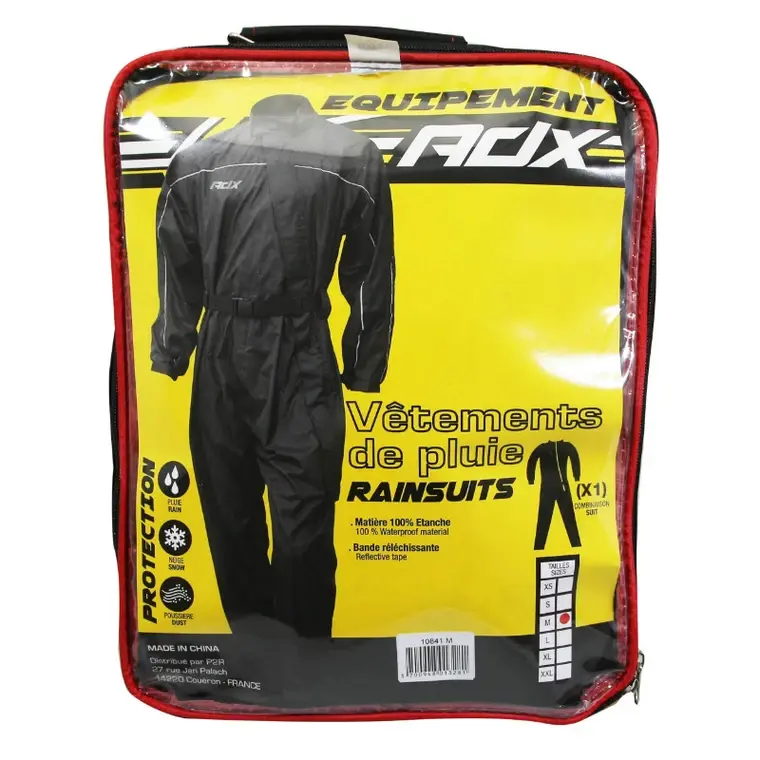 Combinaison De Pluie Adx Noir L  (Ceinture D'Ajustement + Soufflet Avec Zip Et P