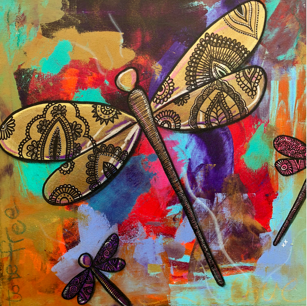 Golden Zen Dragonfly Print