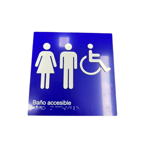 Señalética baño accesible con relieve y braille | Braille Perú