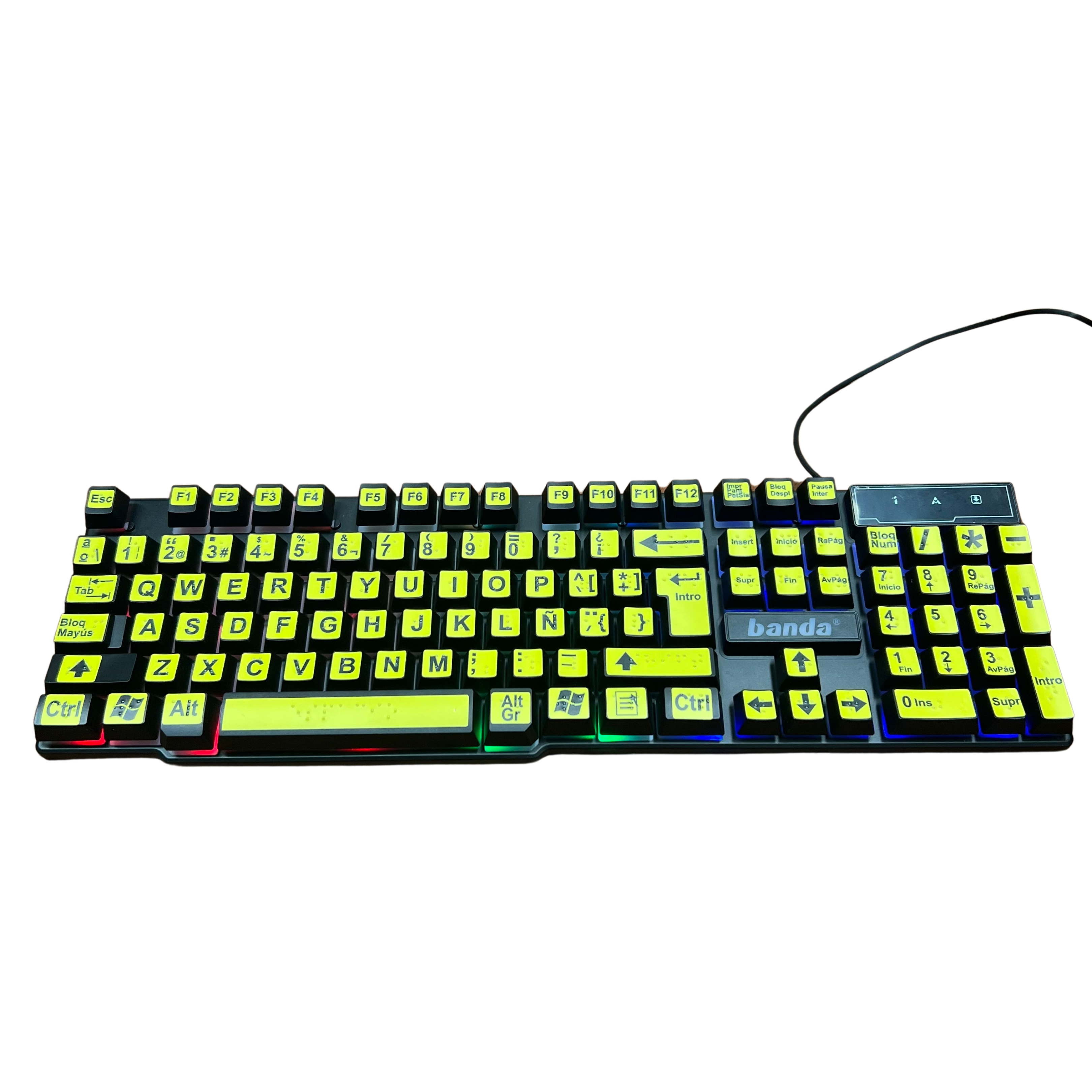 Teclado braille con luces y letras grandes