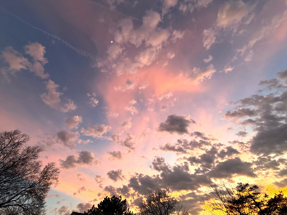 sunset with clouds and moon