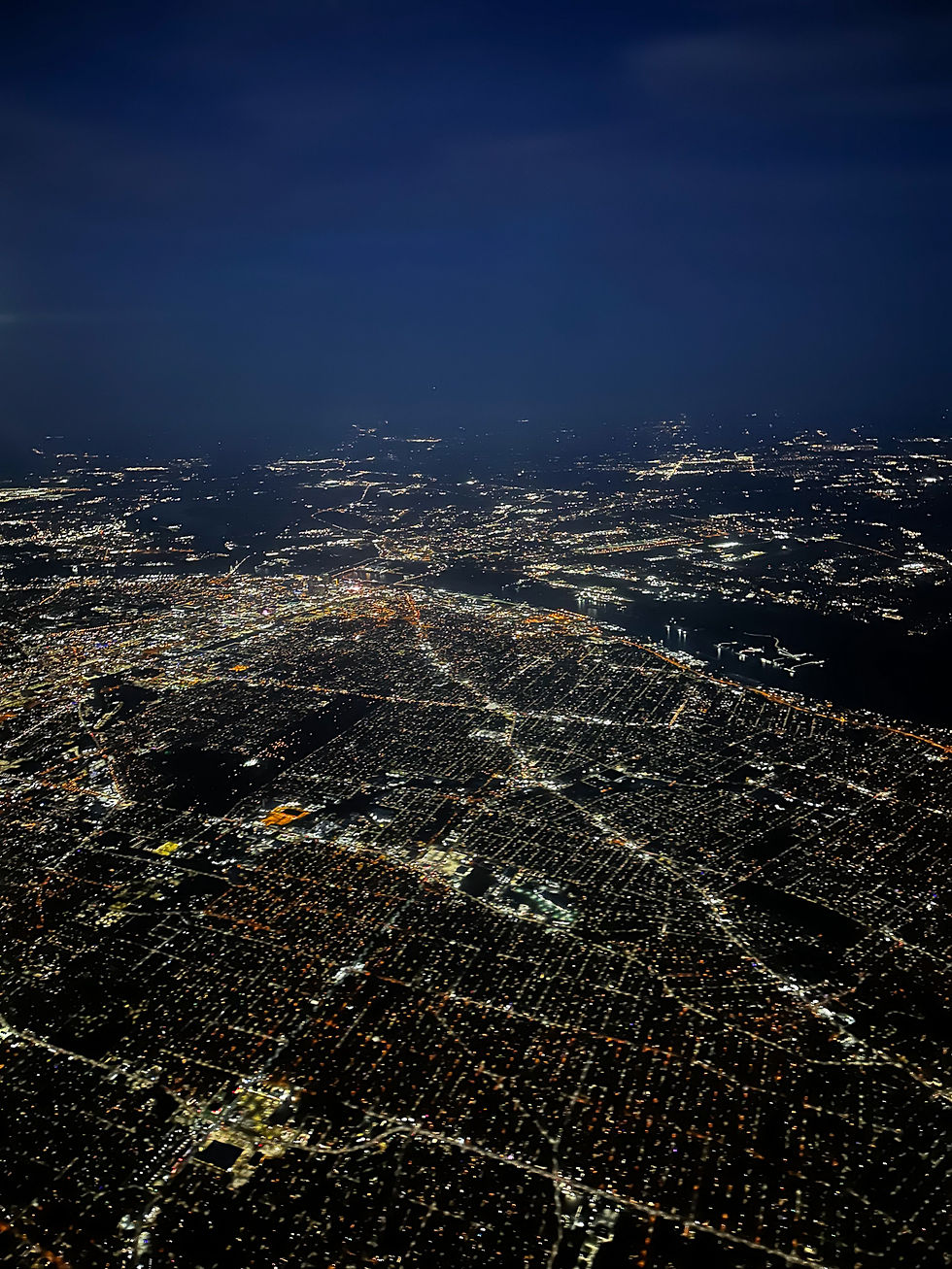 Night life view from the airplane window 