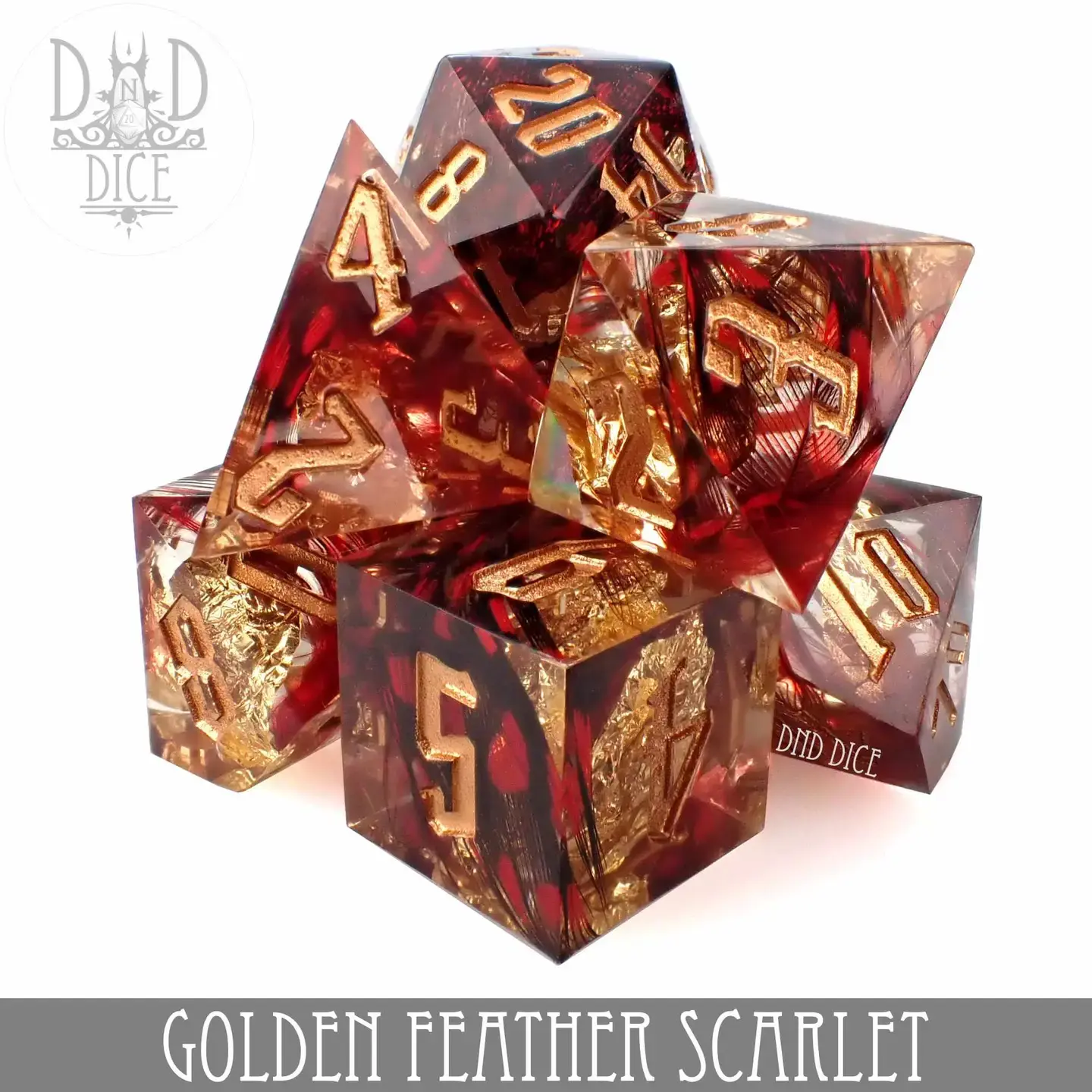 Golden Feather Scarlet 7 Piece Dice Set