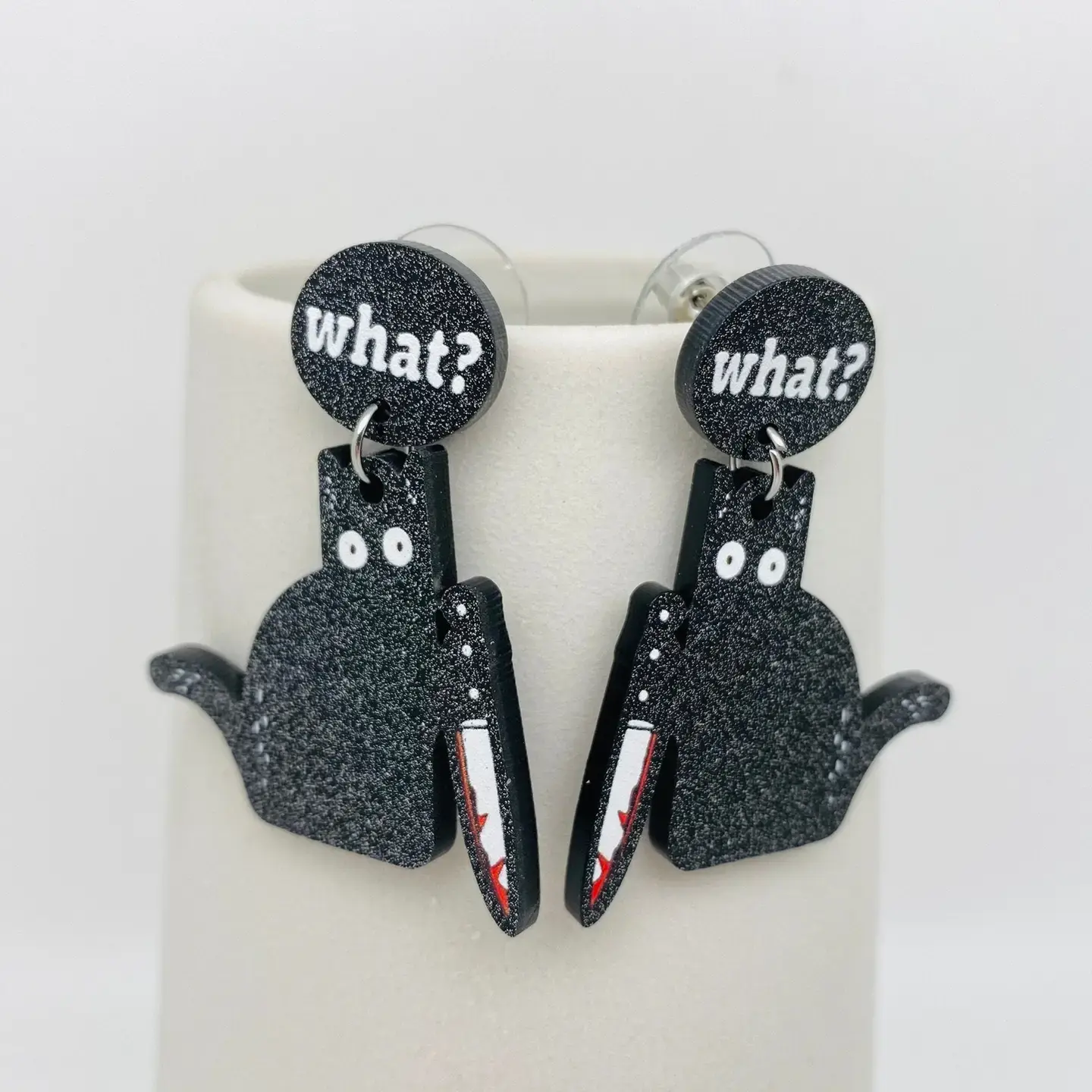 Black Cat "What?" Earrings