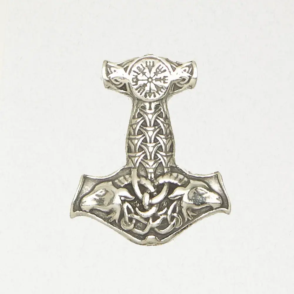 Norse Two Ram Thor's Hammer Pewter Necklace
