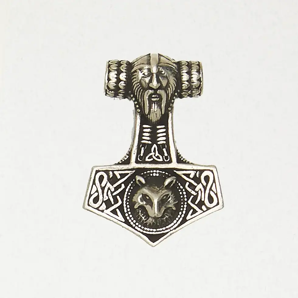 Norse Thor's Hammer with Wolf Pewter Necklace