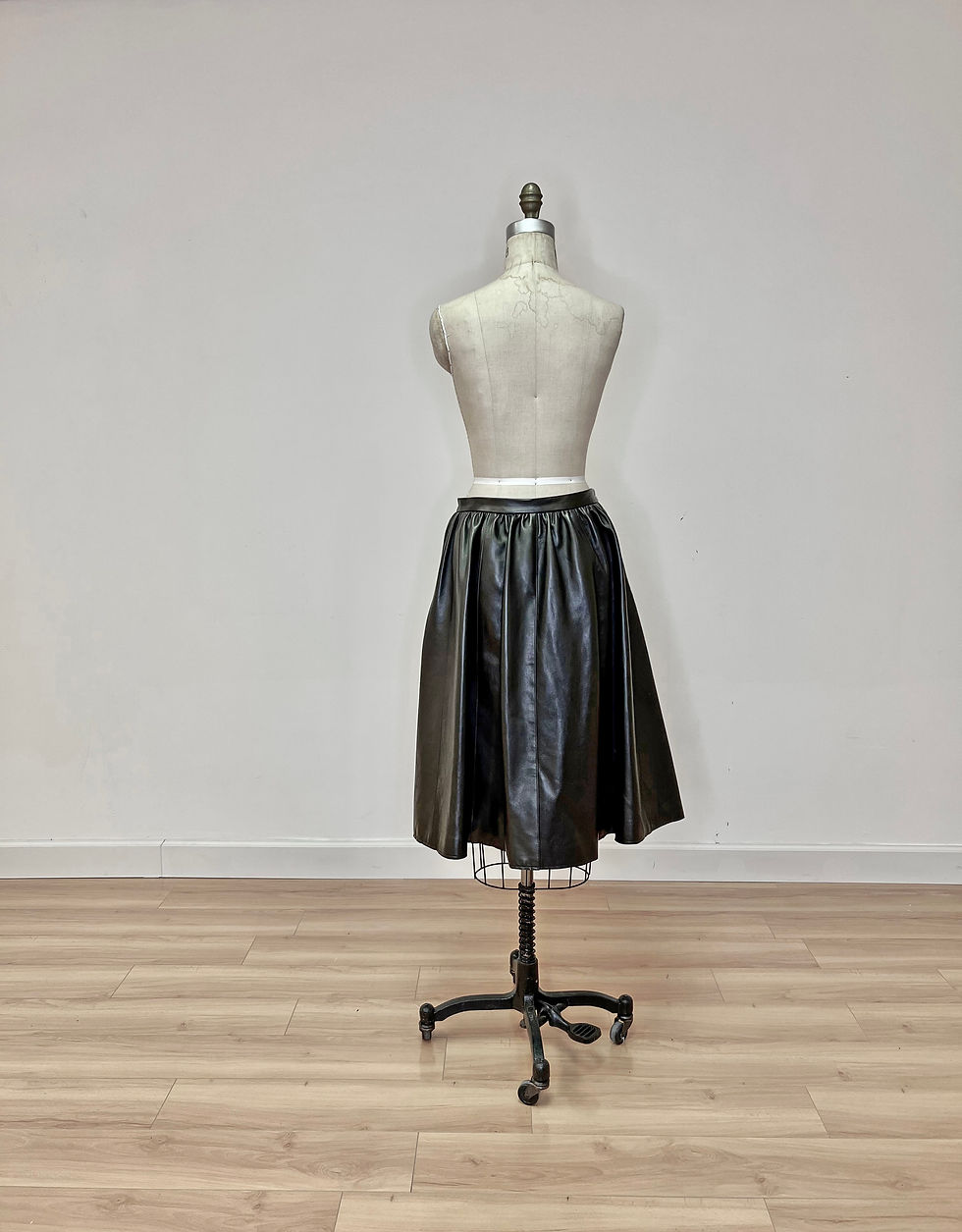 Thumbnail: Leather Gathered Skirt with button /Pre-order