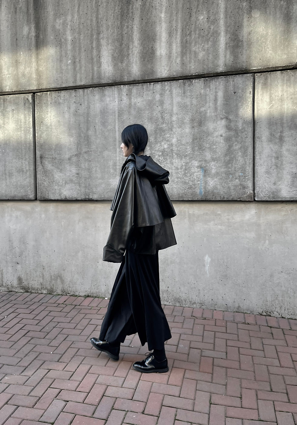 Thumbnail: Oversize hooded zip-up leather Jacket / Pre- order
