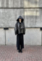 Thumbnail: Oversize hooded zip-up leather Jacket / Pre- order