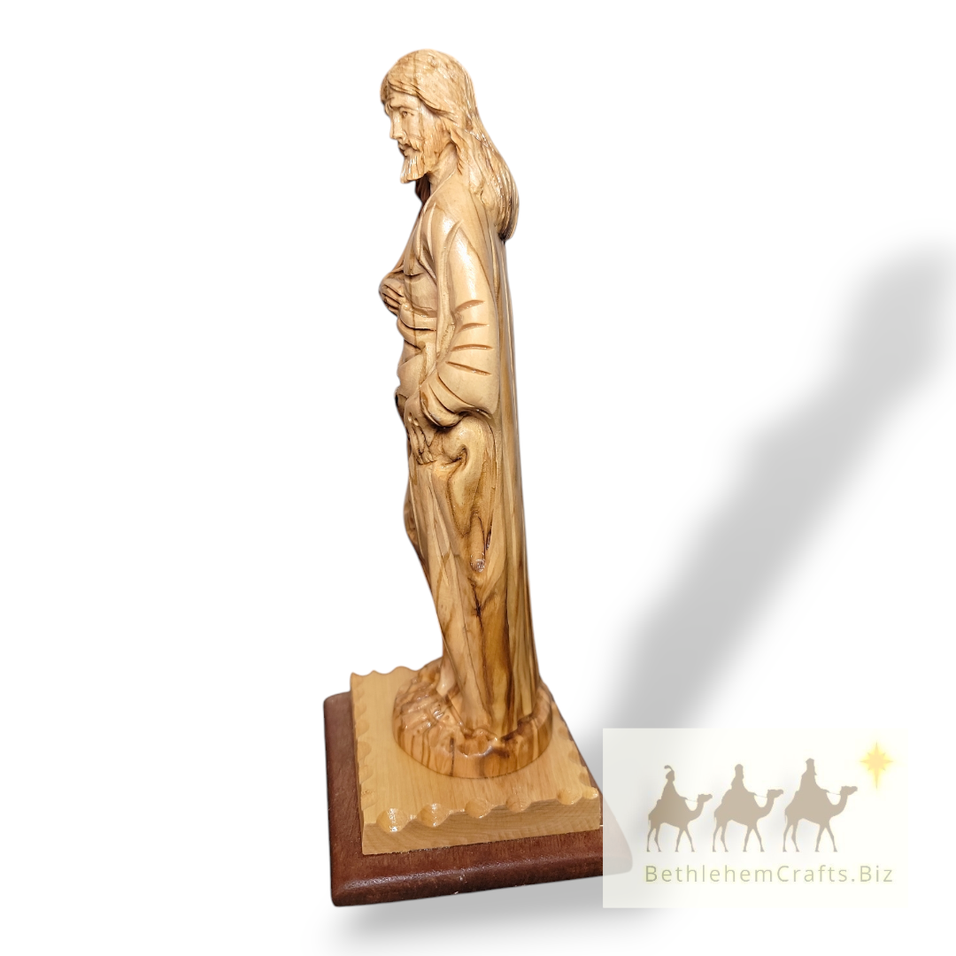 Authentic Holy Land olive wood Jesus statue, Christ the Teacher carving handmade in Bethlehem for Catholic Christian d�cor