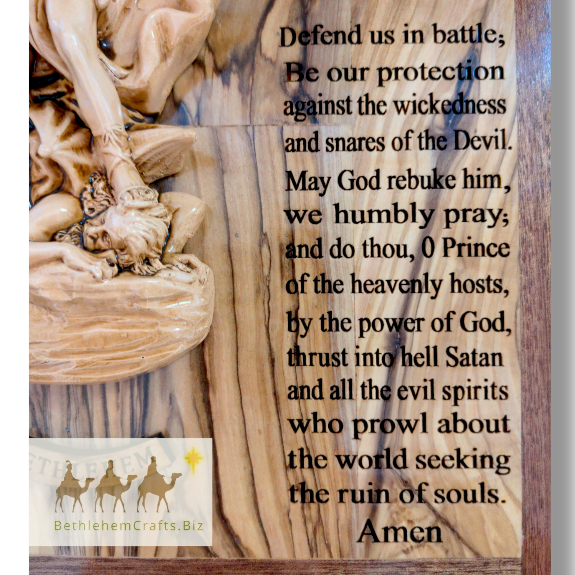 Authentic Holy Land olive wood st michael prayer wall plaque handmade in Bethlehem for catholic home d�cor christmas gift