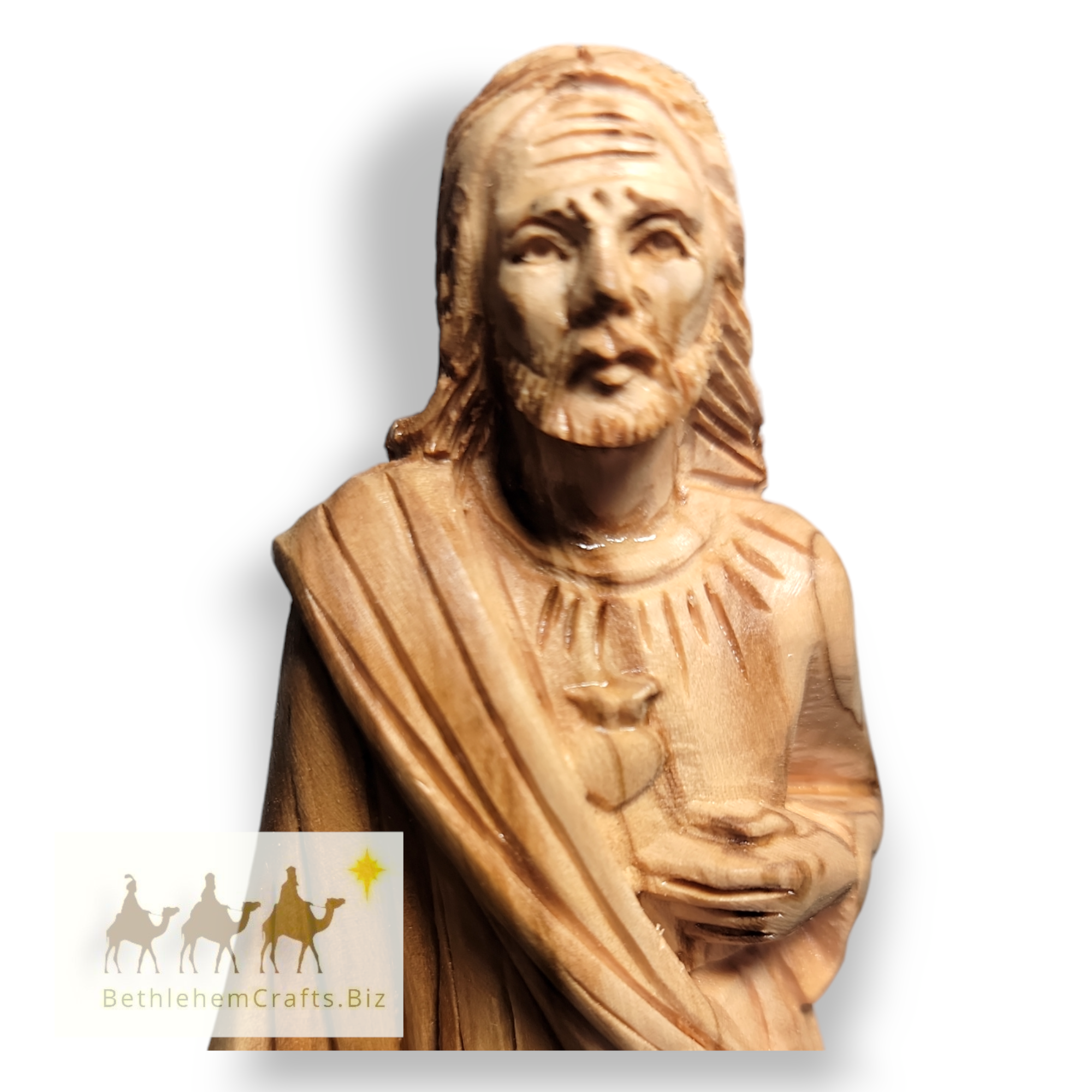 Authentic Holy Land olive wood sacred heart of jesus carving handmade in Bethlehem for christian catholic home d�cor or gift