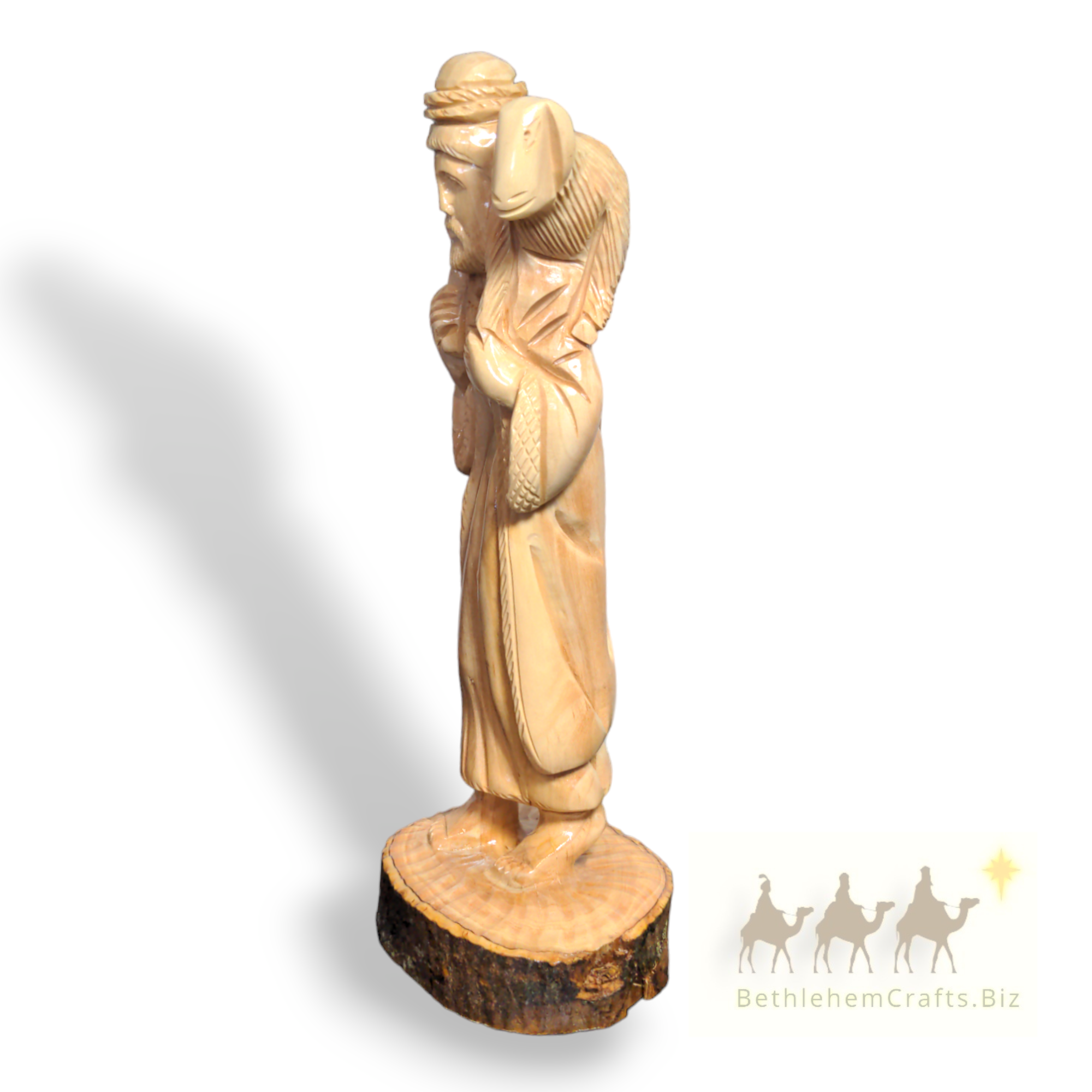 Authentic Holy Land olive wood jesus the good shepherd statue carving handmade in Bethlehem for Christian some d�cor gift