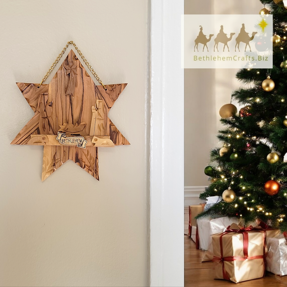 Thumbnail: Authentic Holy Land olivewood star of Bethlehem ornament or wall hanging handmade in Bethlehem Christian Christmas d�cor gift