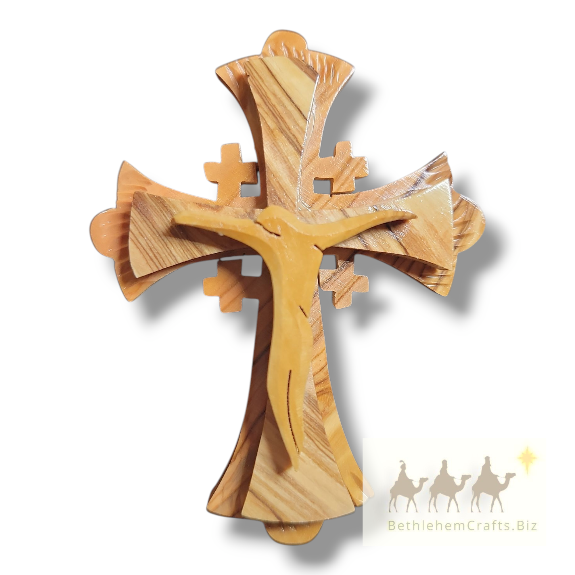 Authentic Holy Land olive wood small tau crucifix, wall cross or ornament handmade in Bethlehem for Christian Christmas d�cor