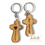 Thumbnail: laser engraved olive wood small comfort cross keychain with I love Jerusalem or Trust Jesus, holy land souvenir