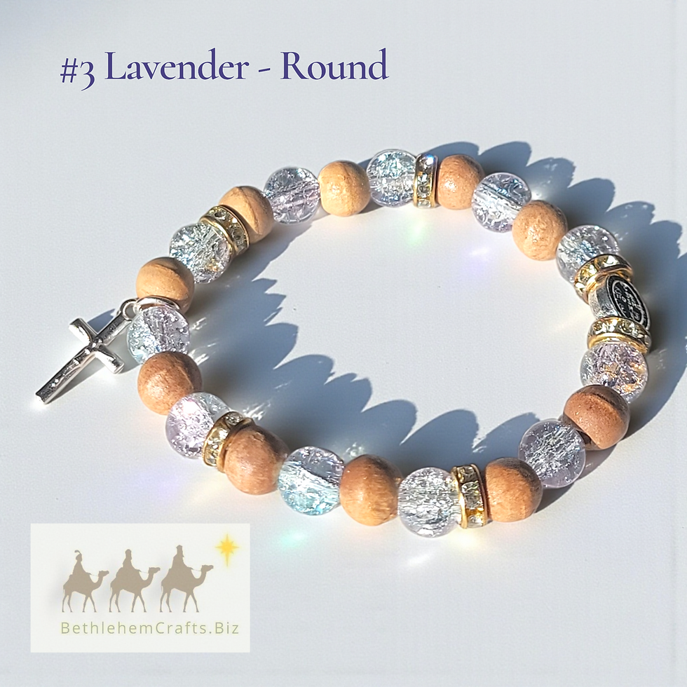 Thumbnail: Authentic Holy Land olivewood crystal bead rosary bracelets handmade by women in Bethlehem Christian Catholic jewelry gift
