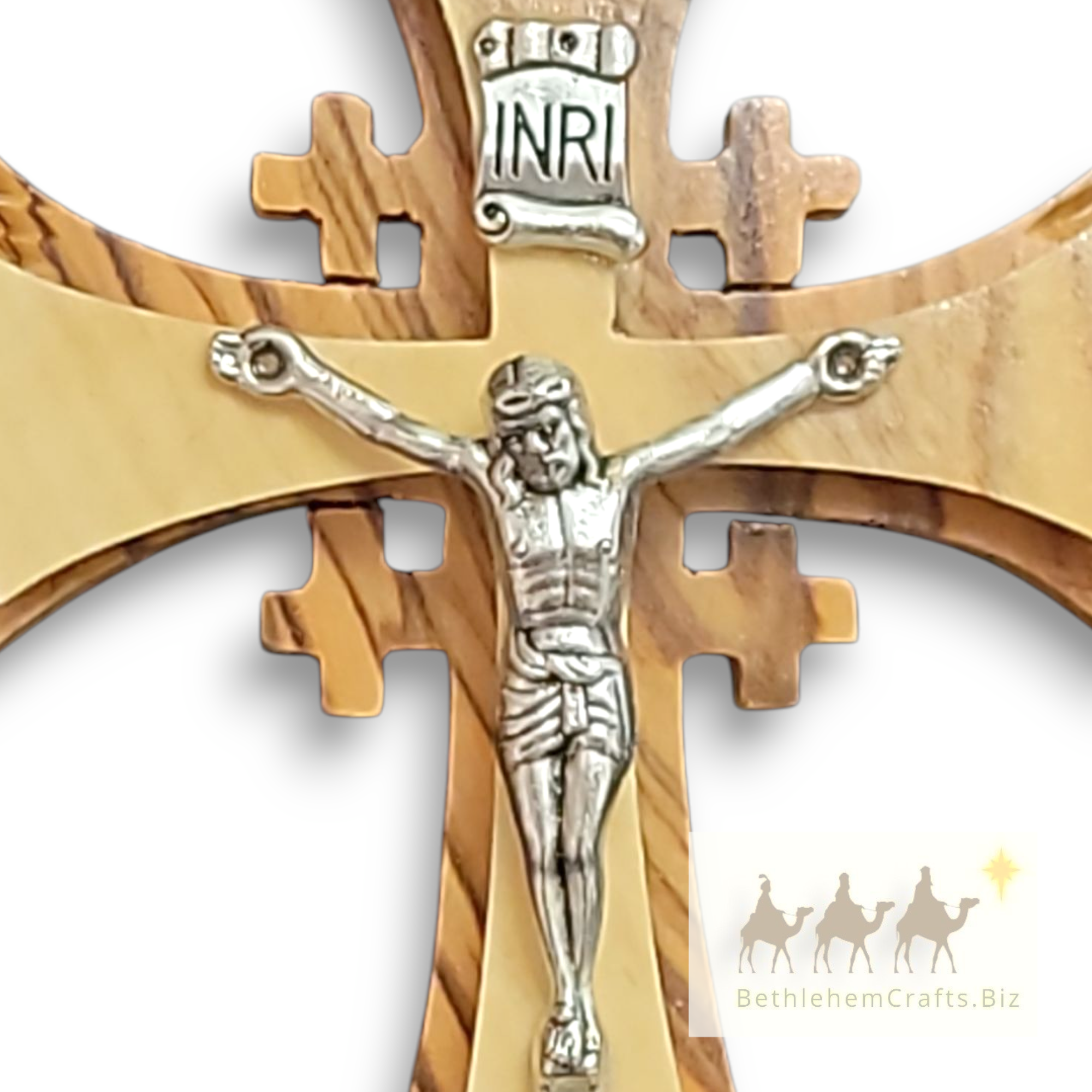 Authentic Holy Land olive wood small crucifix, wall cross, ornament handmade in Bethlehem for Catholic gifts and Christmas