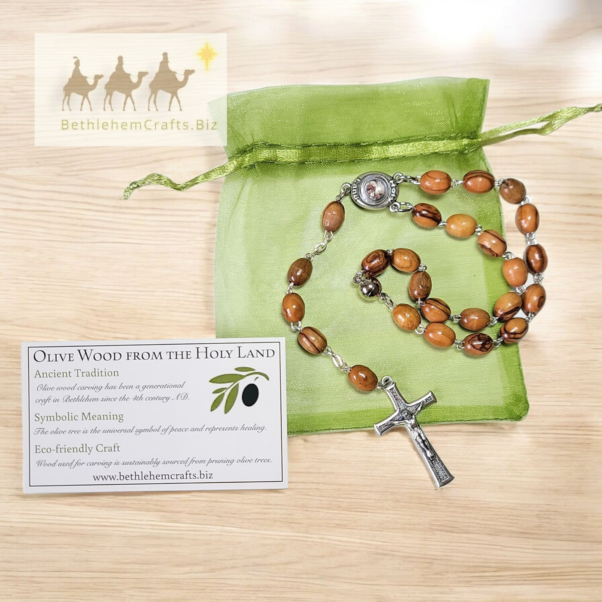 Authentic Holy Land olive wood car rosary car ornament handmade in Bethlehem for Catholic confirmation RCIA religious gift