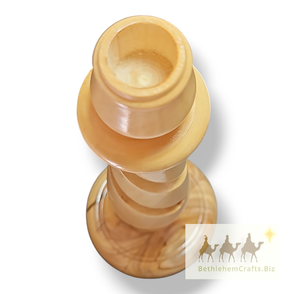 Thumbnail: Angled Spiral Taper Candle Holders - Single or Pair of Olive Wood Candlesticks