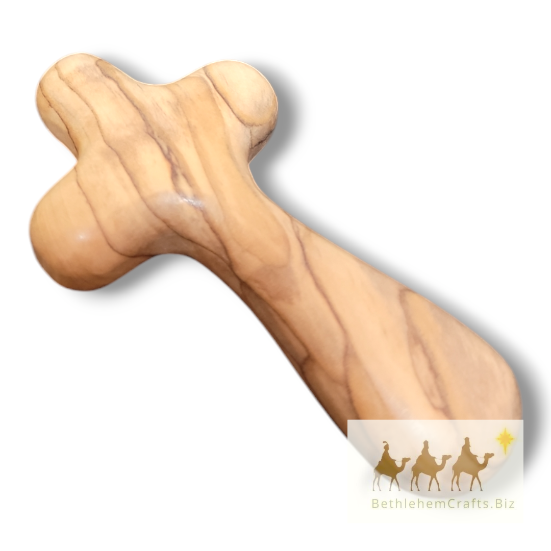Authentic Holy Land olive wood comfort cross for palm or pocket handmade in Bethlehem for custom Personalized Christian gift