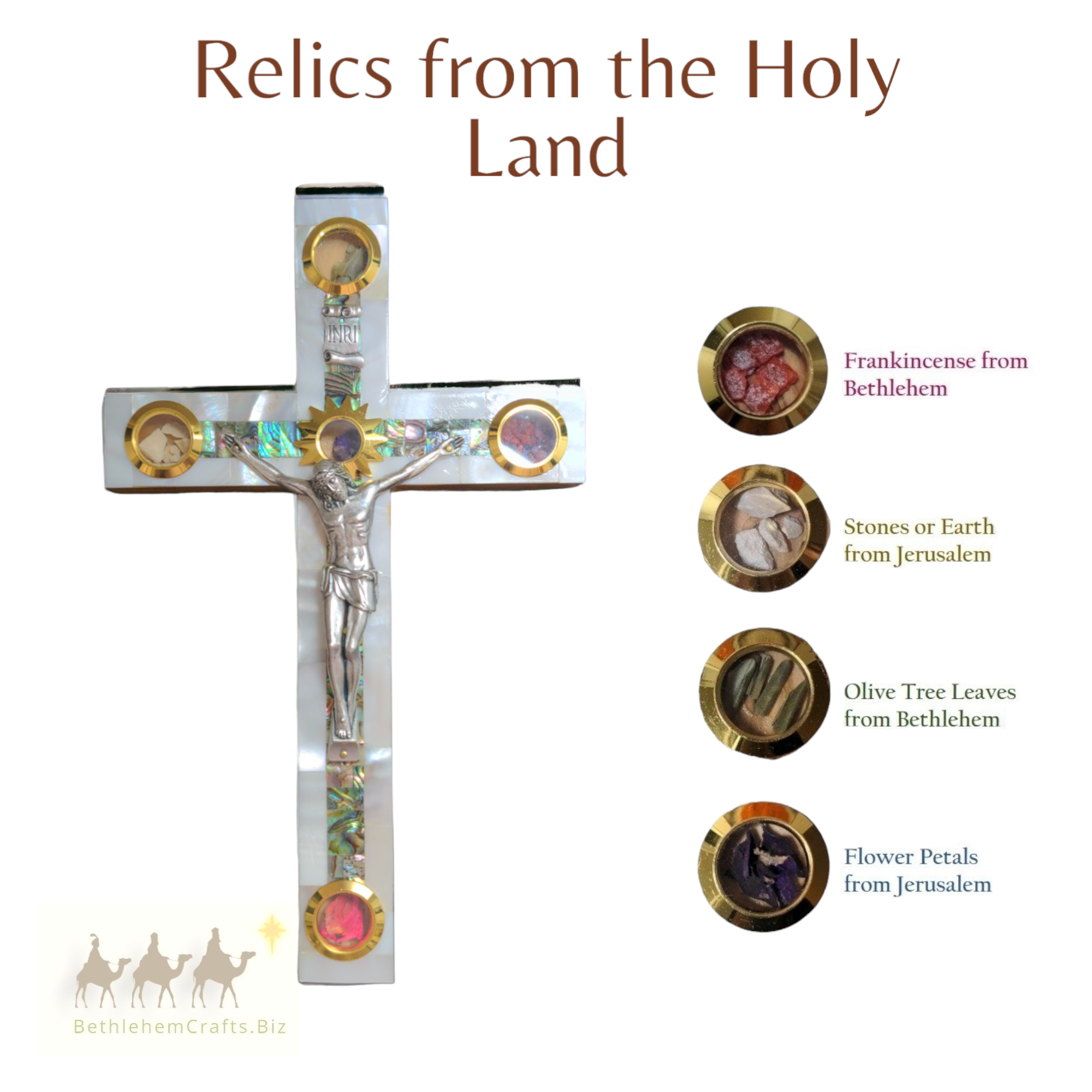 Authentic Holy Land olive wood mother of pearl crucifix handmade in Bethlehem for Catholic d�cor baptism confirmation gift