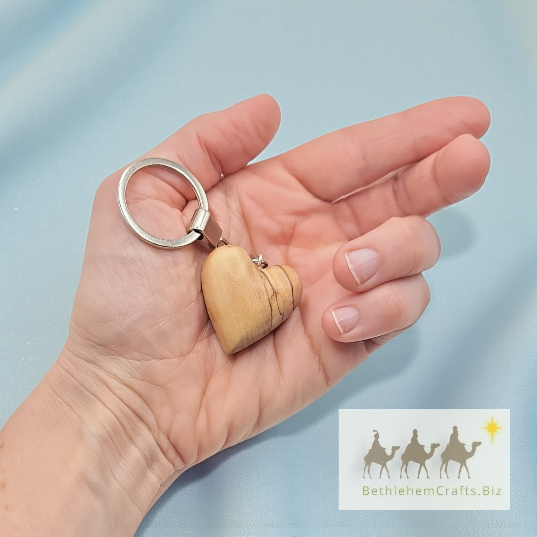 Authentic Holy Land olive wood love heart couples keychain handmade in Bethlehem for valentines day, Personalized Gift.