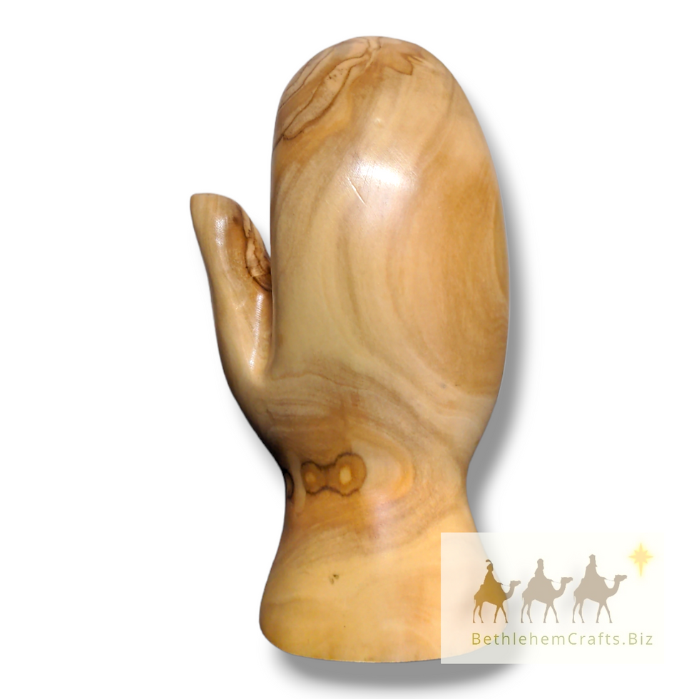Thumbnail: Authentic Holy Land olive wood holy family in Gods hand figurine handmade in Bethlehem for minimalist Christian d�cor gift
