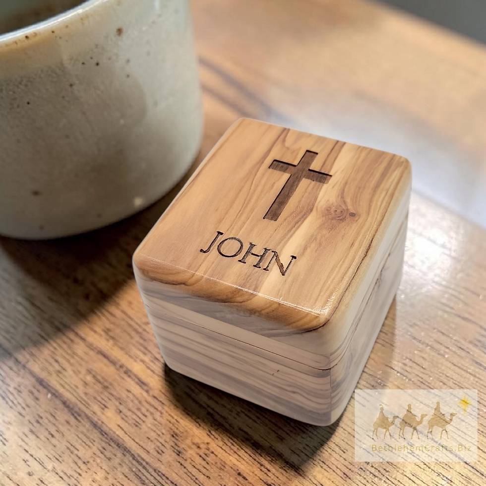 Thumbnail: Simple Olive Wood Jewelry Box - Small Personalized Rosary, Ring, Keepsake Holder