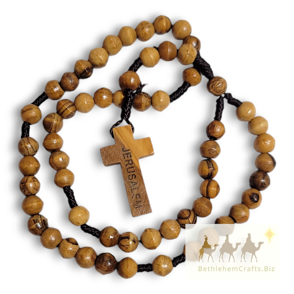 Thumbnail: Authentic Holy Land olive wood small  rope rosary handmade in Bethlehem for Personalized Catholic 1st communion baptism gift