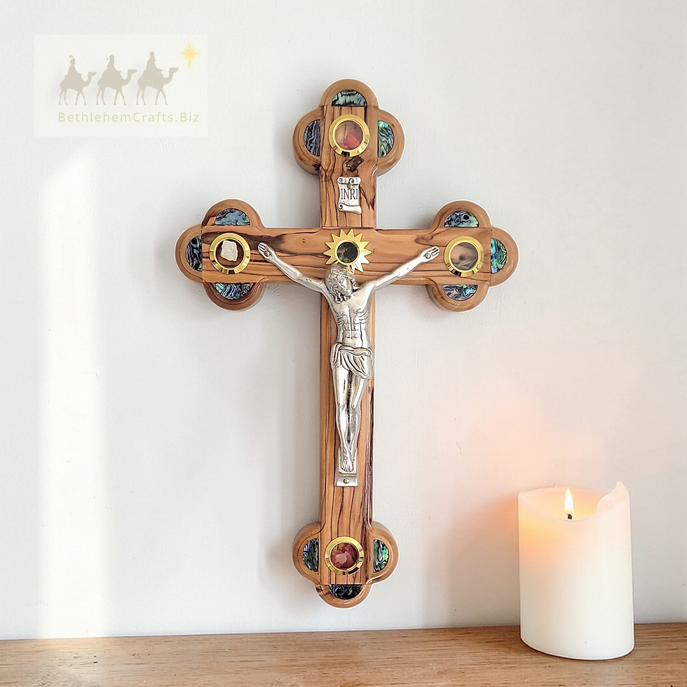 Holy Land olive wood crucifix for Catholic home decor