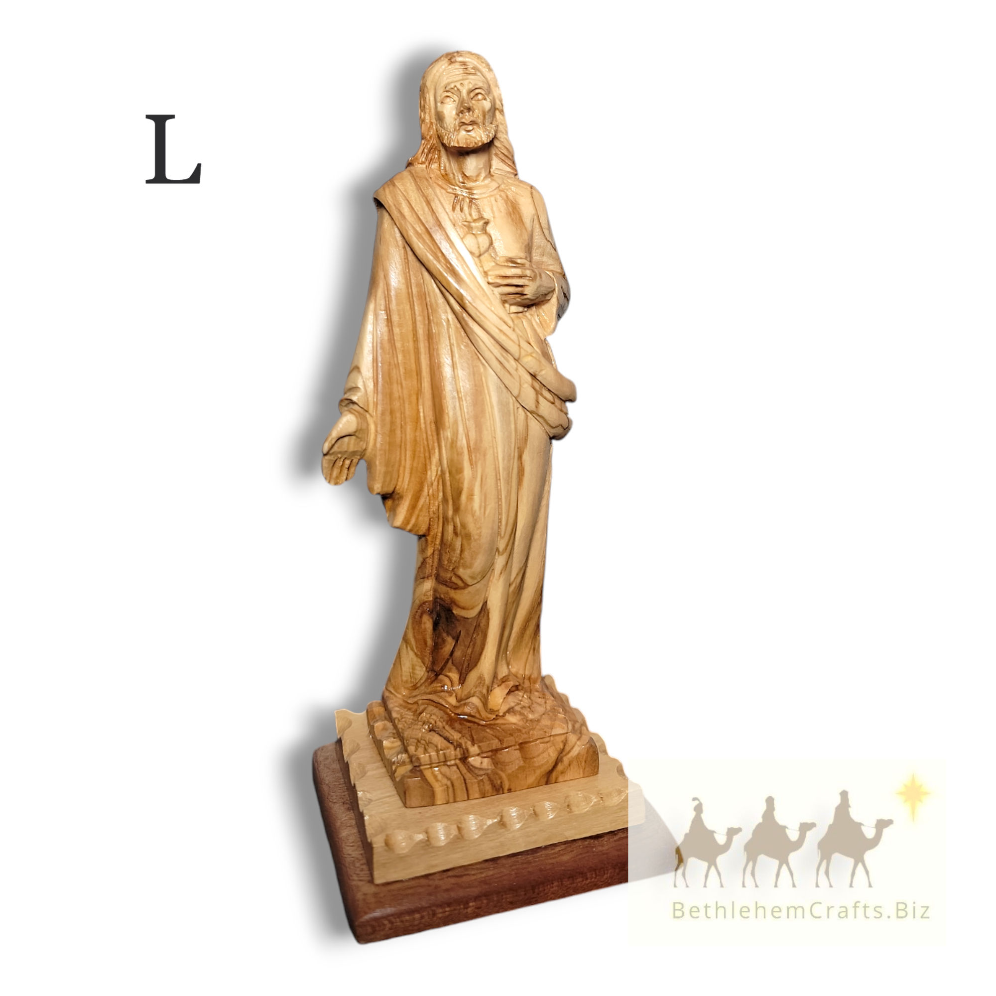 Authentic Holy Land olive wood sacred heart of jesus carving handmade in Bethlehem for christian catholic home d�cor or gift