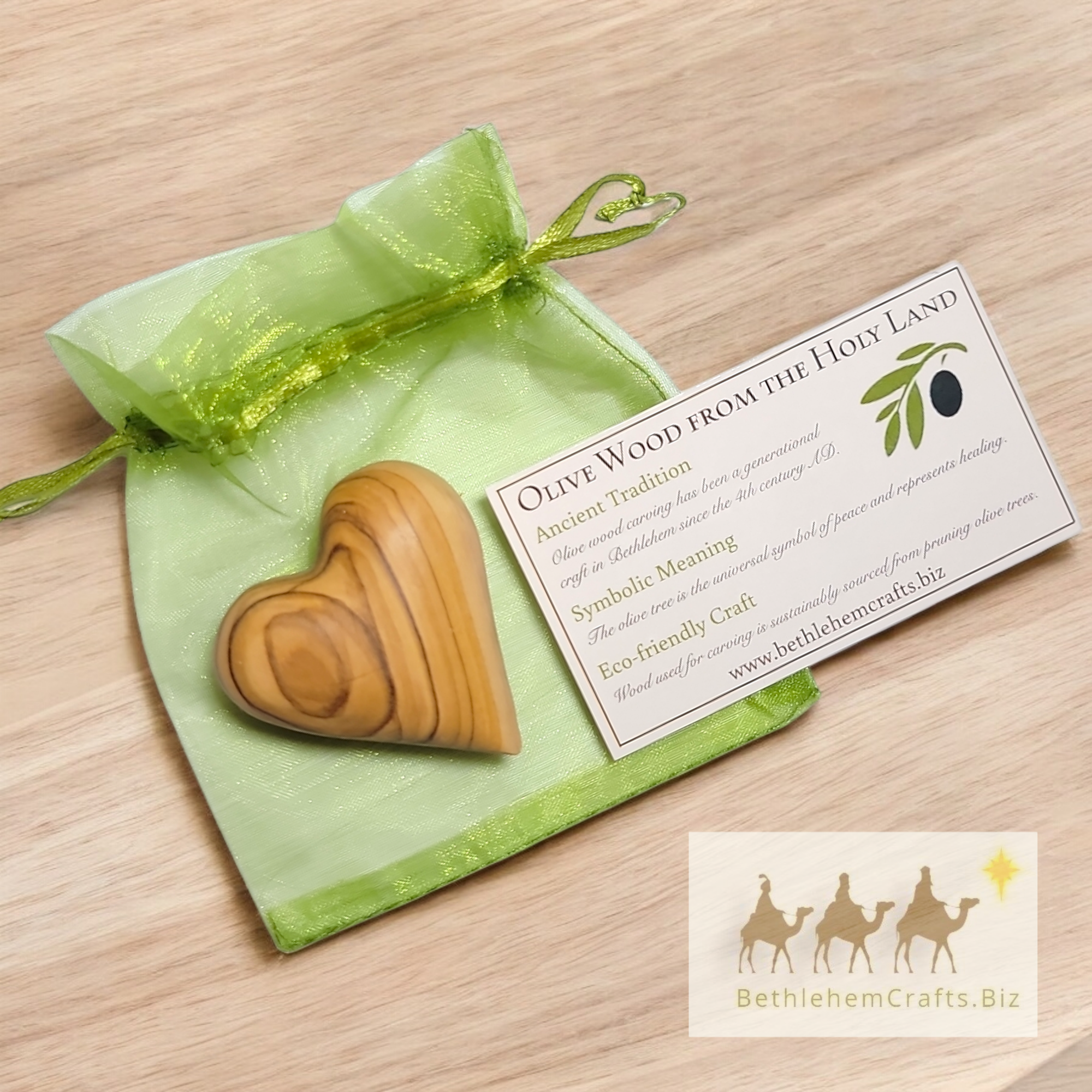 Authentic Holy Land olivewood pocket hearts handmade in Bethlehem. custom personalized valentines anniversary Christian gift