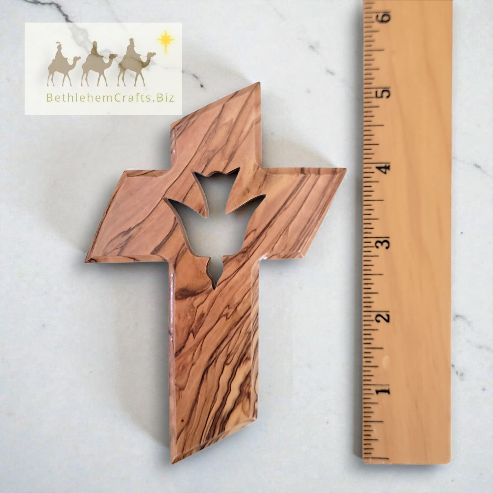 Authentic Holy Land olive wood small wall cross with fish dove jesus, handmade in Bethlehem for Easter Christian Gift.