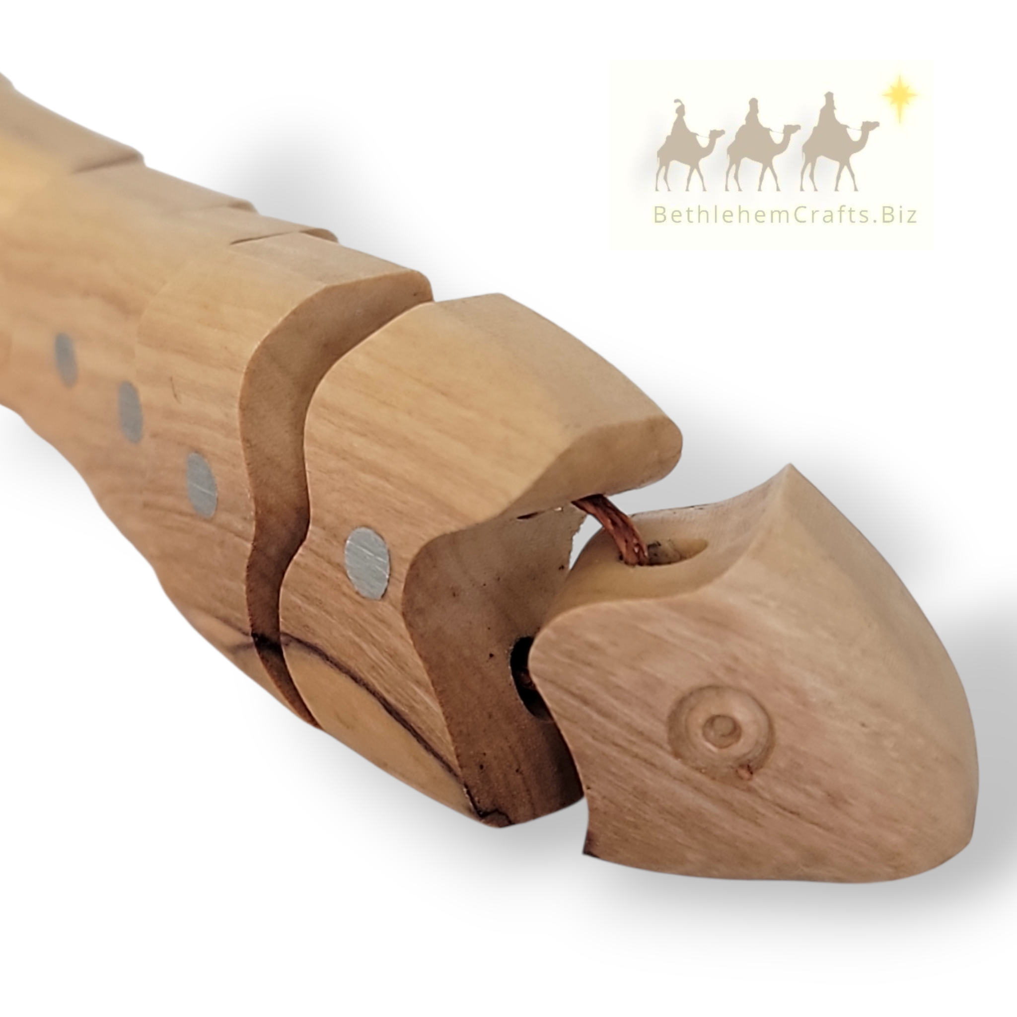 Authentic Holy Land olive wood articulating fish keychain handmade in Bethlehem for fathers day or symbolic Christian Gift.