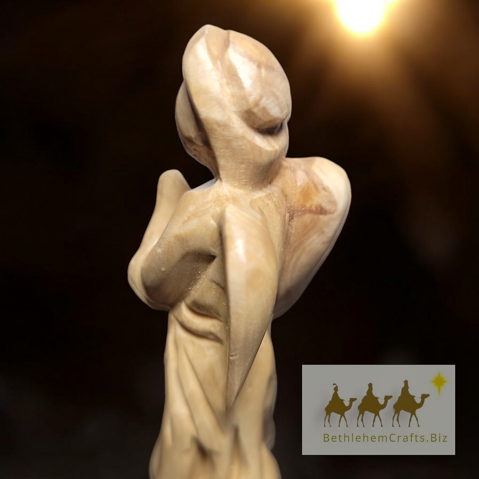 Thumbnail: Authentic Holy Land olive wood guardian angel sympathy gift with personalized palm heart handmade by Christians in Bethlehem