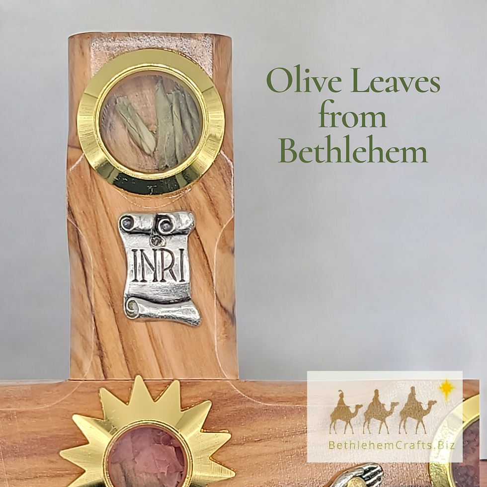 Thumbnail: Authentic Holy Land olive wood table top crucifix cross handmade by Christians in Jerusalem for Catholic home d�cor gift.