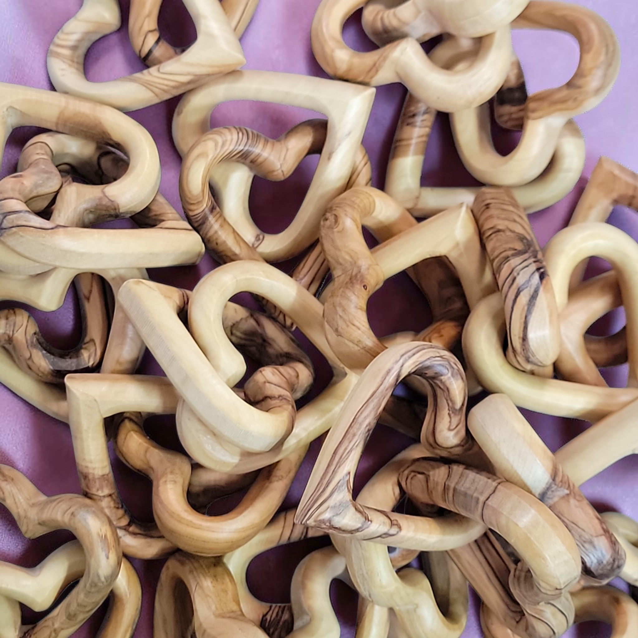 Authentic Holy Land olive wood interlocking pocket hearts handmade in Bethlehem for valentines anniversary mothers day gift