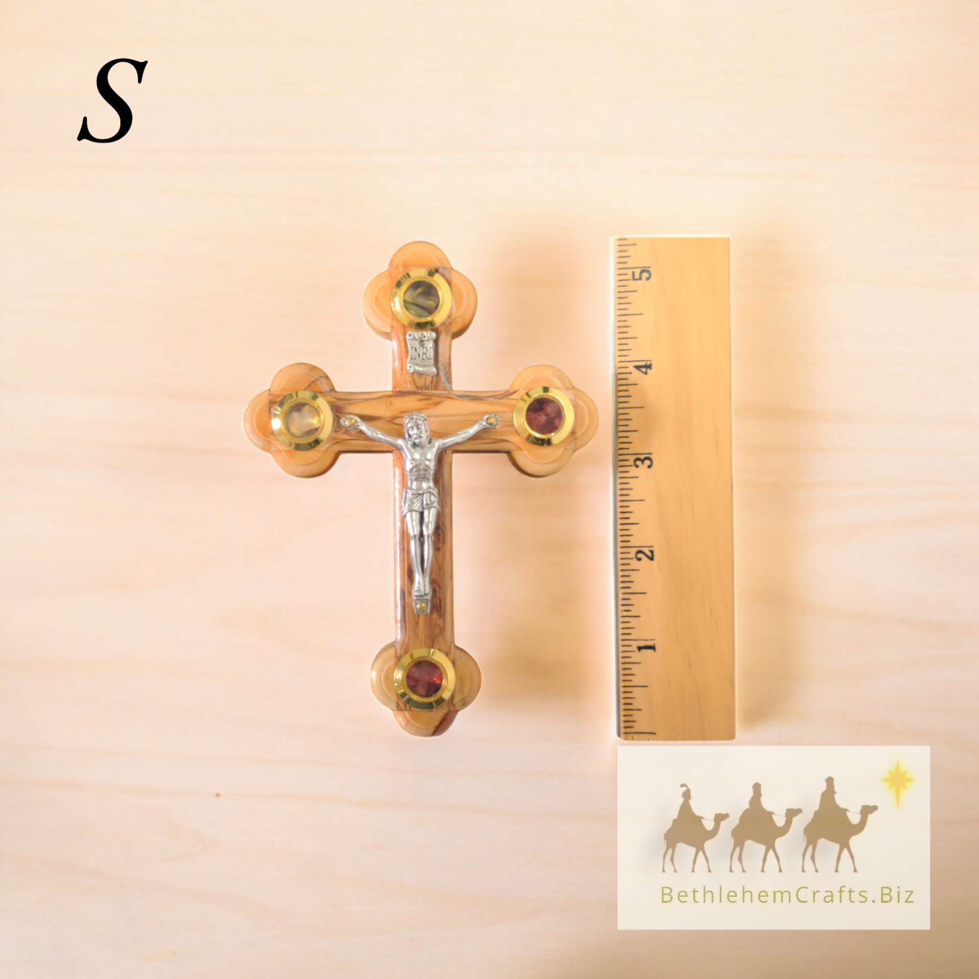 Authentic Holy Land olive wood crucifix, budded apostles cross with Jesus carving handmade in Bethlehem for Catholic decor