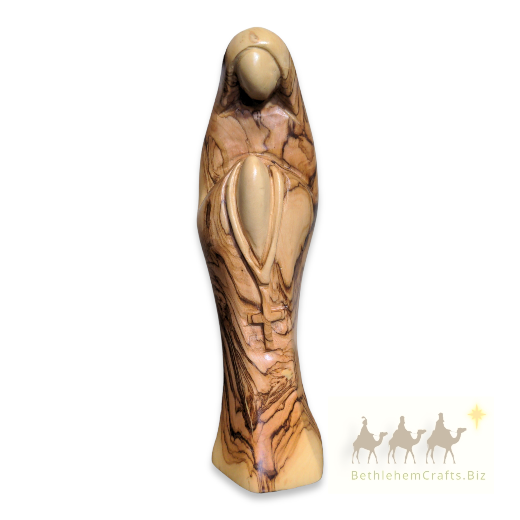 Authentic Holy Land olive wood virgin mary praying rosary statue handmade in Bethlehem for modern Catholic home d�cor gift