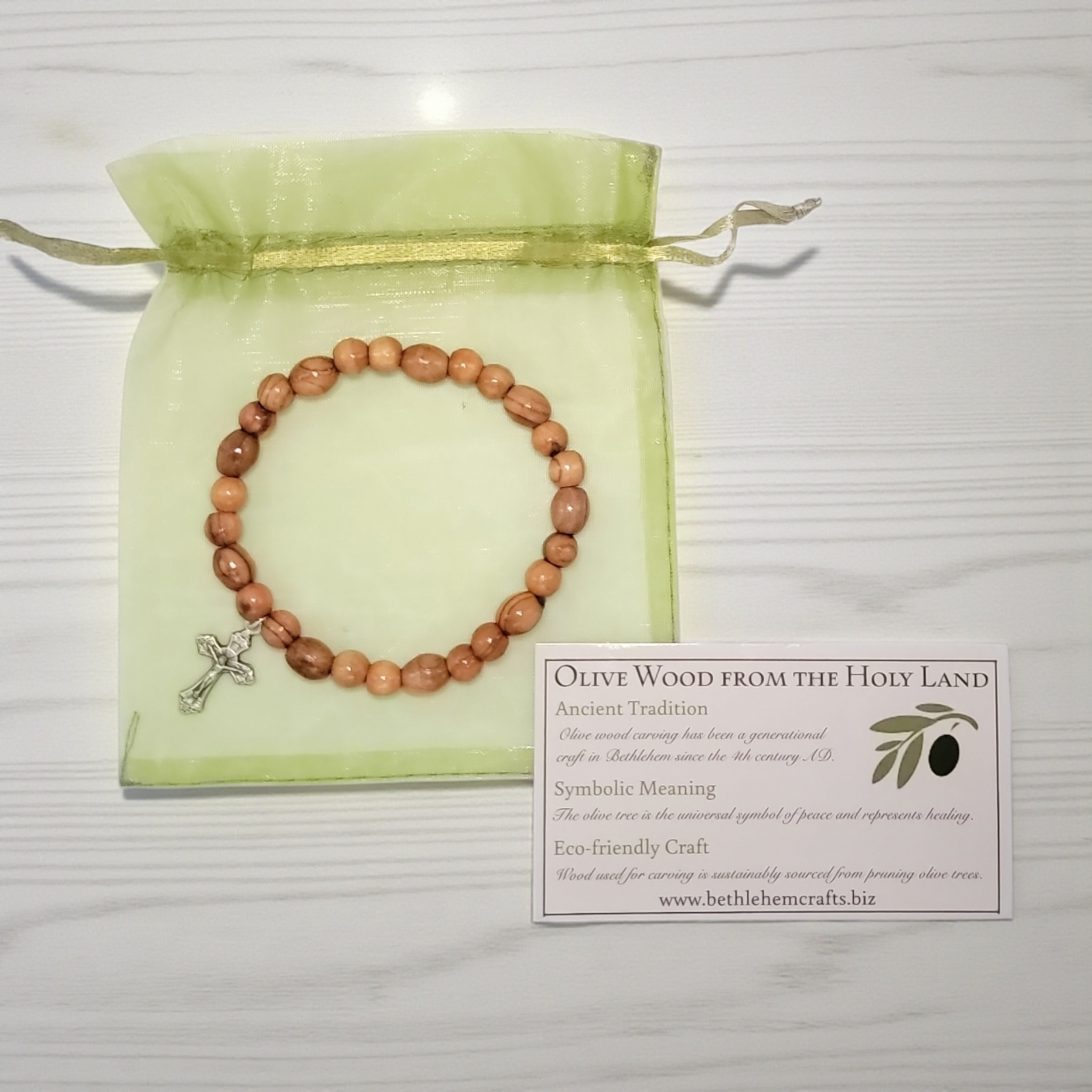 Authentic Holy Land olive wood minimalist unisex beaded bracelet with cross handmade in Bethlehem, Catholic Christian Gift