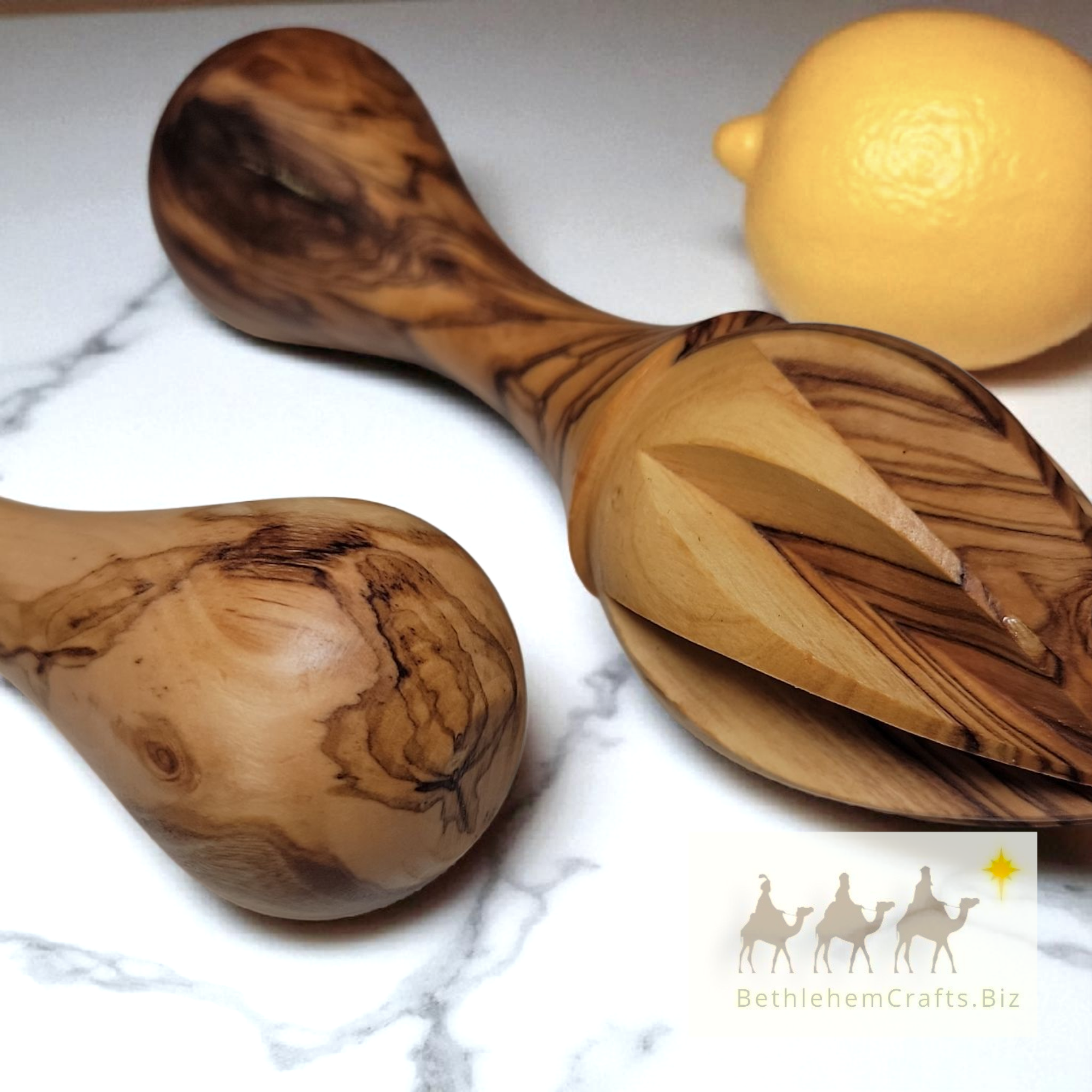 Authentic Holy Land olive wood lemon citrus juicer handmade by Christians in Bethlehem for kitchen, unique Christmas gift