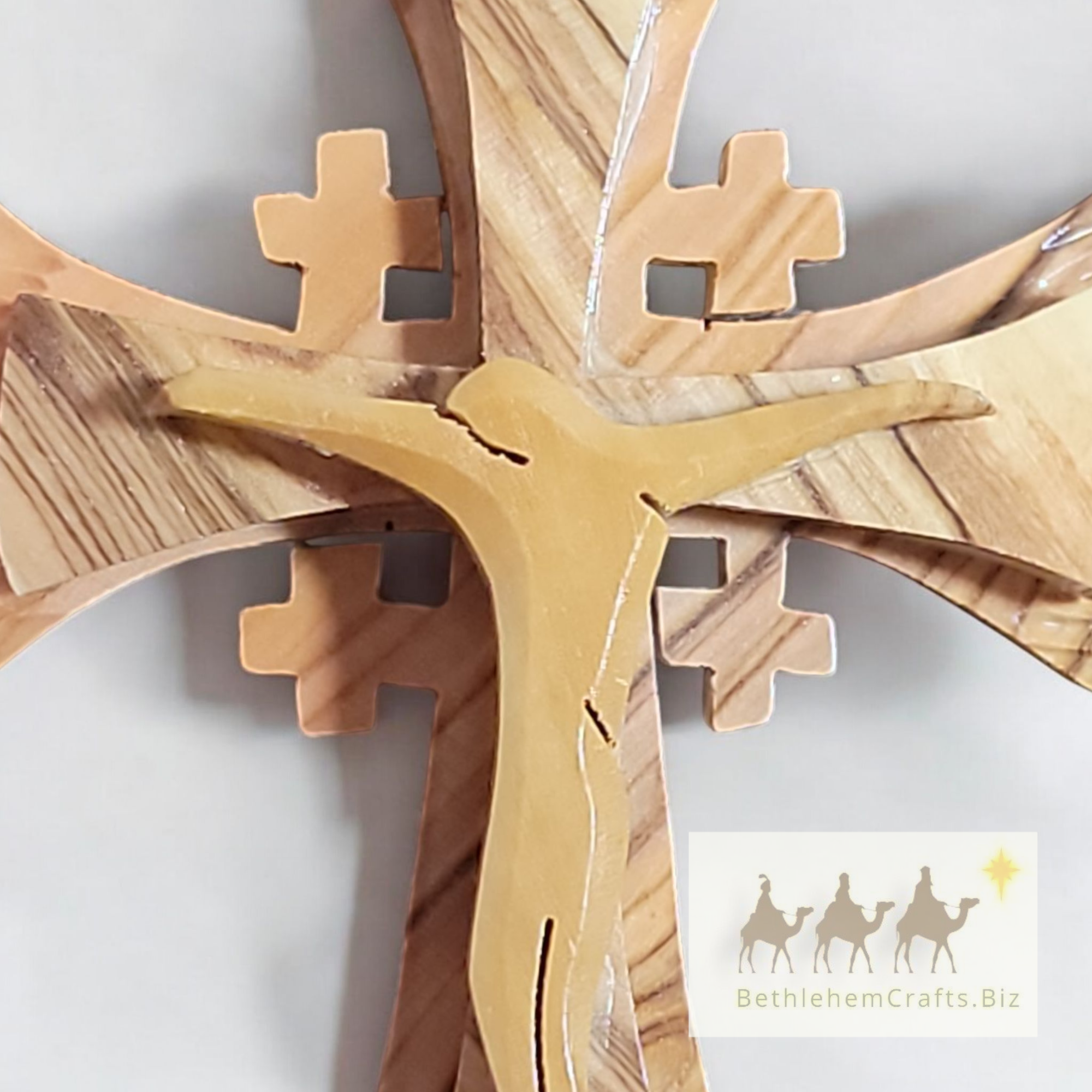 Authentic Holy Land olive wood small tau crucifix, wall cross or ornament handmade in Bethlehem for Christian Christmas d�cor