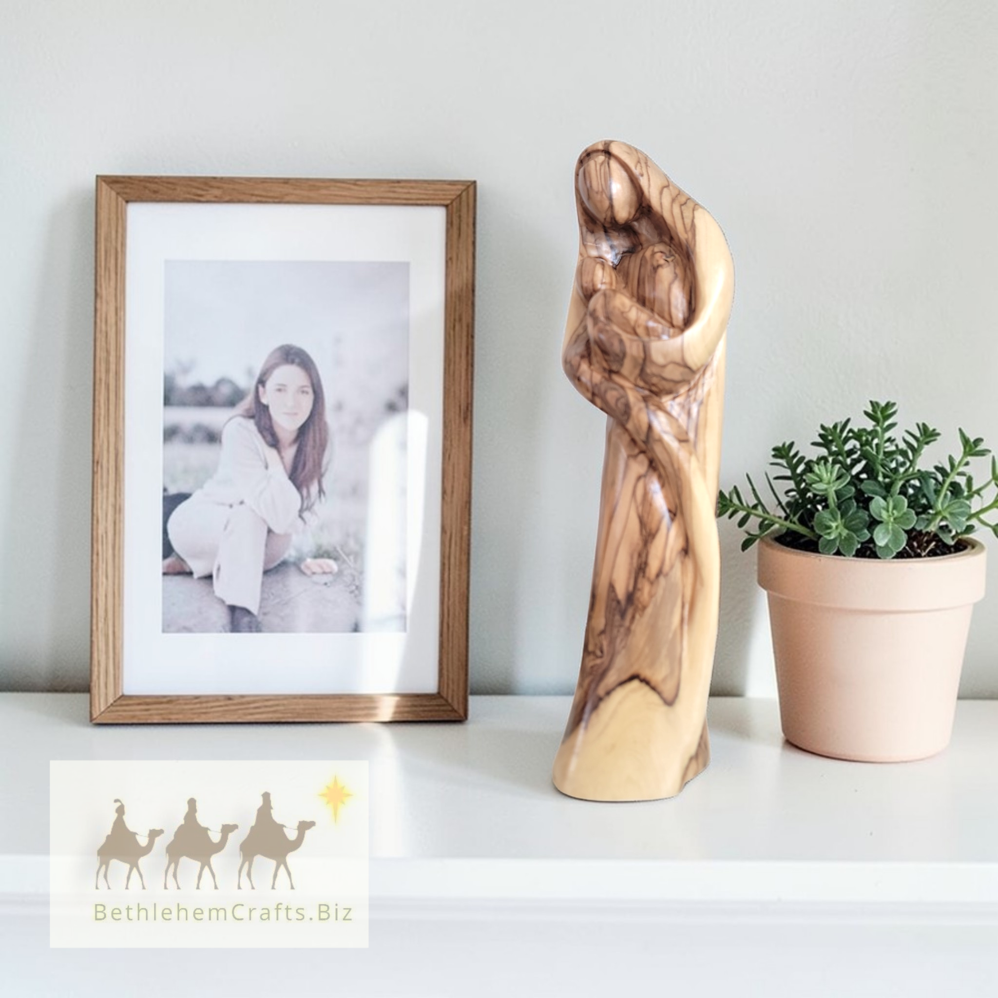 Authentic Holy Land olive wood carving, Virgin Mary statue handmade in Bethlehem for new mom mothers day or Christian Gift.