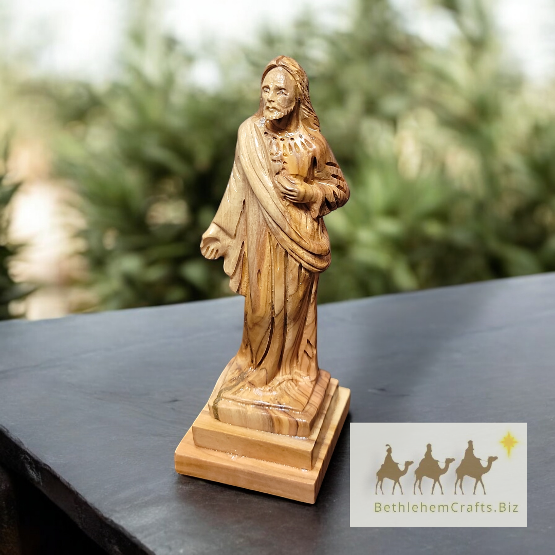 Sacred Heart of Jesus Statue, hand carved olive wood figurine of Jesus Christ from the Holy Land