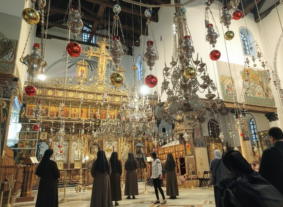 Bethlehem Christians visiting the Church of the Nativity