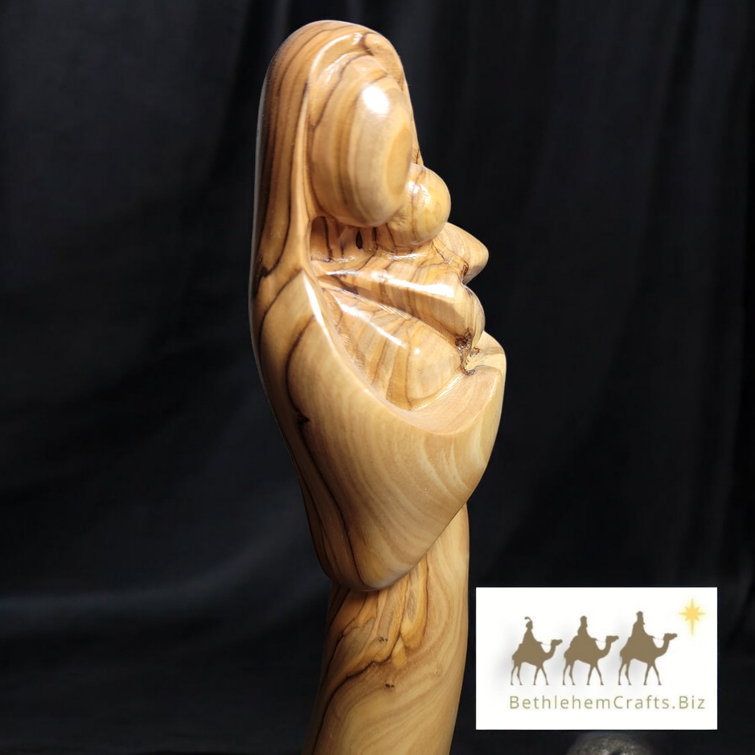 Authentic Holy Land olive wood virgin mary statue handmade in Bethlehem for modern Catholic d�cor new mom baby baptism gift