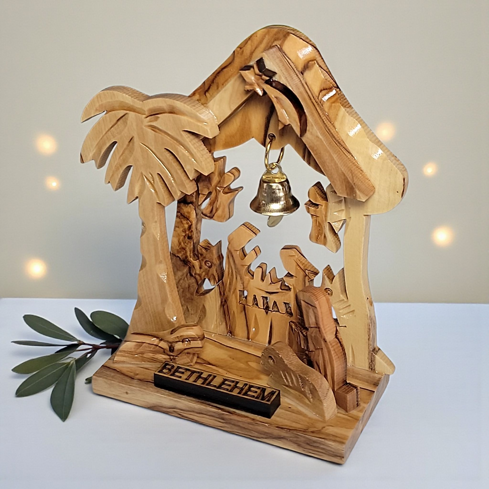 Thumbnail: Authentic Holy Land olive wood nativity scene small shelf decoration handmade in Bethlehem for Christian Christmas d�cor gift